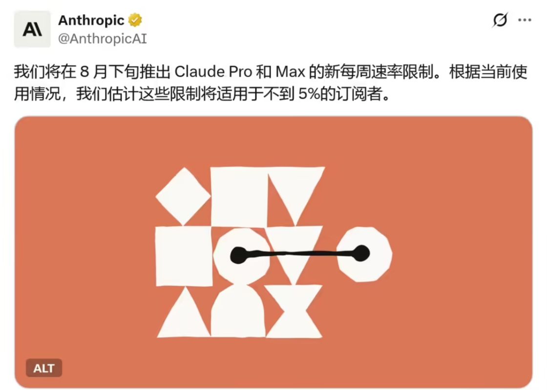 Anthropic 对 Claude Pro / Max 开出“限量令”：8 月 28 日起实施，影