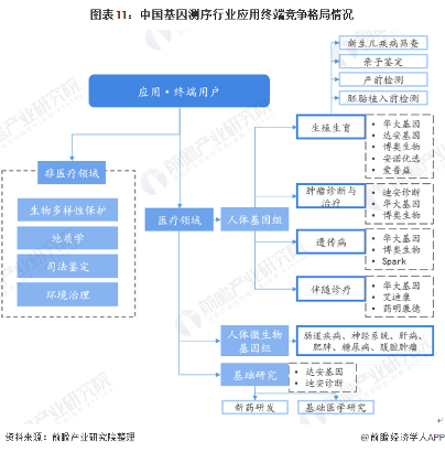 图表11：中国基因测序行业应用终端竞争格局情况