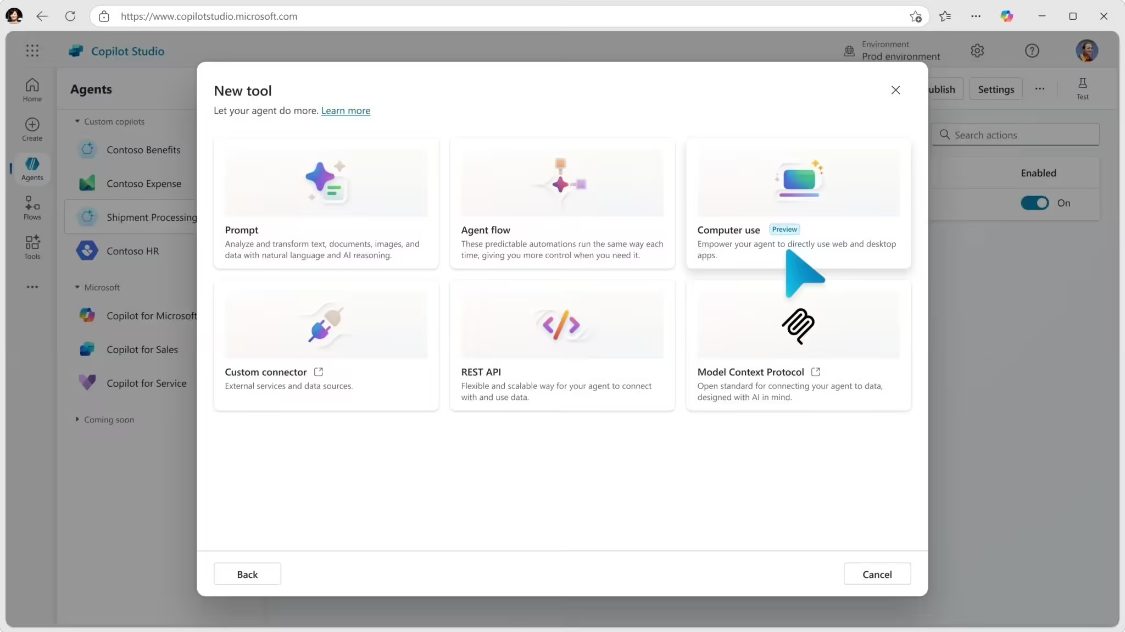 微软 Copilot Studio 上线“计算机使用”工具，